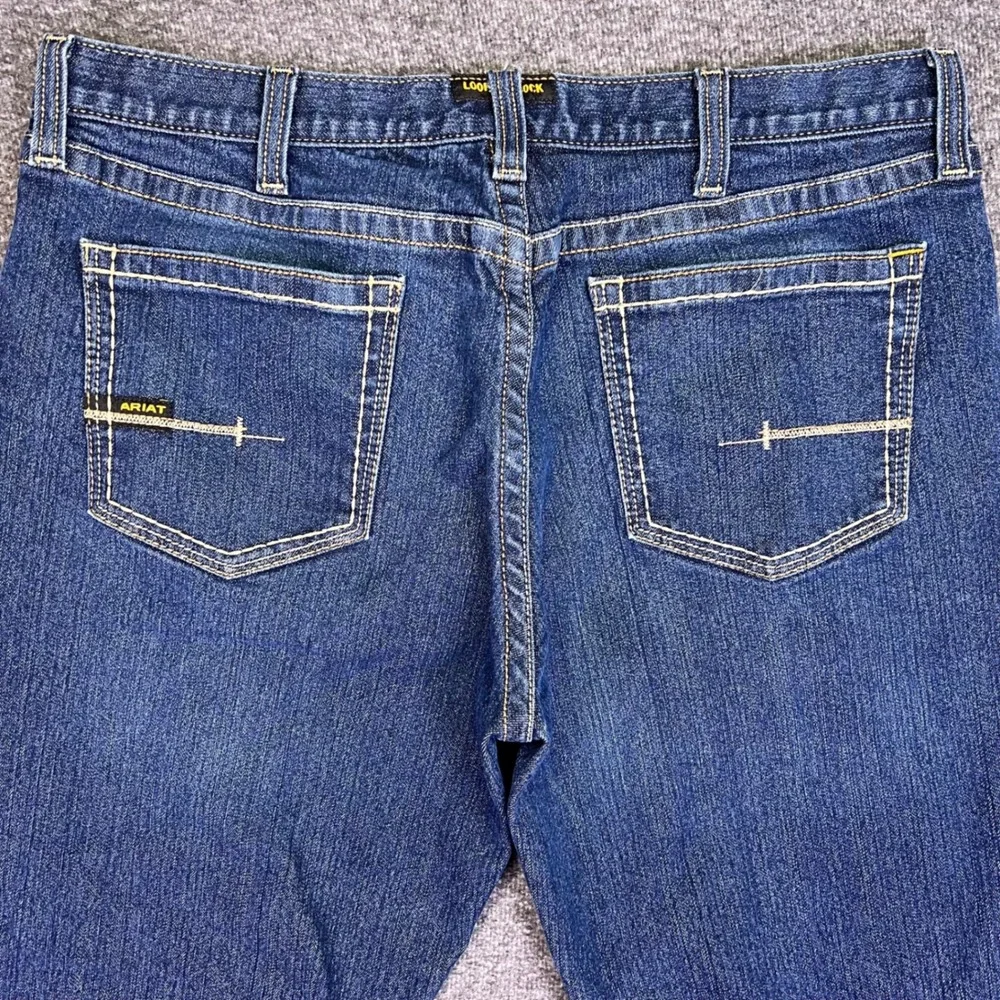 Ariat Rebar M4 Jeans Mens 37x31 Blue Relaxed Boot Cut Workwear Stretch Denim Y2K